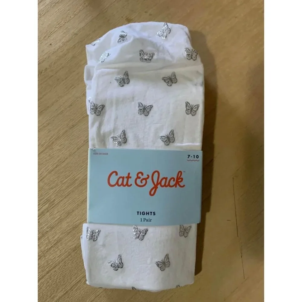 NWT Cat & Jack Girls Tights white with butterflies Size 7-10